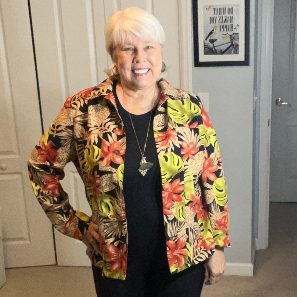 Allison Daley Floral Botanical Print Cropped Button-Up Shacket (Size 16)